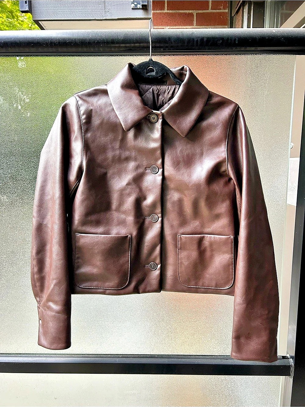 Brown Faux Leather Cropped Jacket